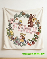Fendi Roma Floral Wreath FF Monogram Bunny Flannel Sofa Throw Blanket Luxury Designer IMG_9345